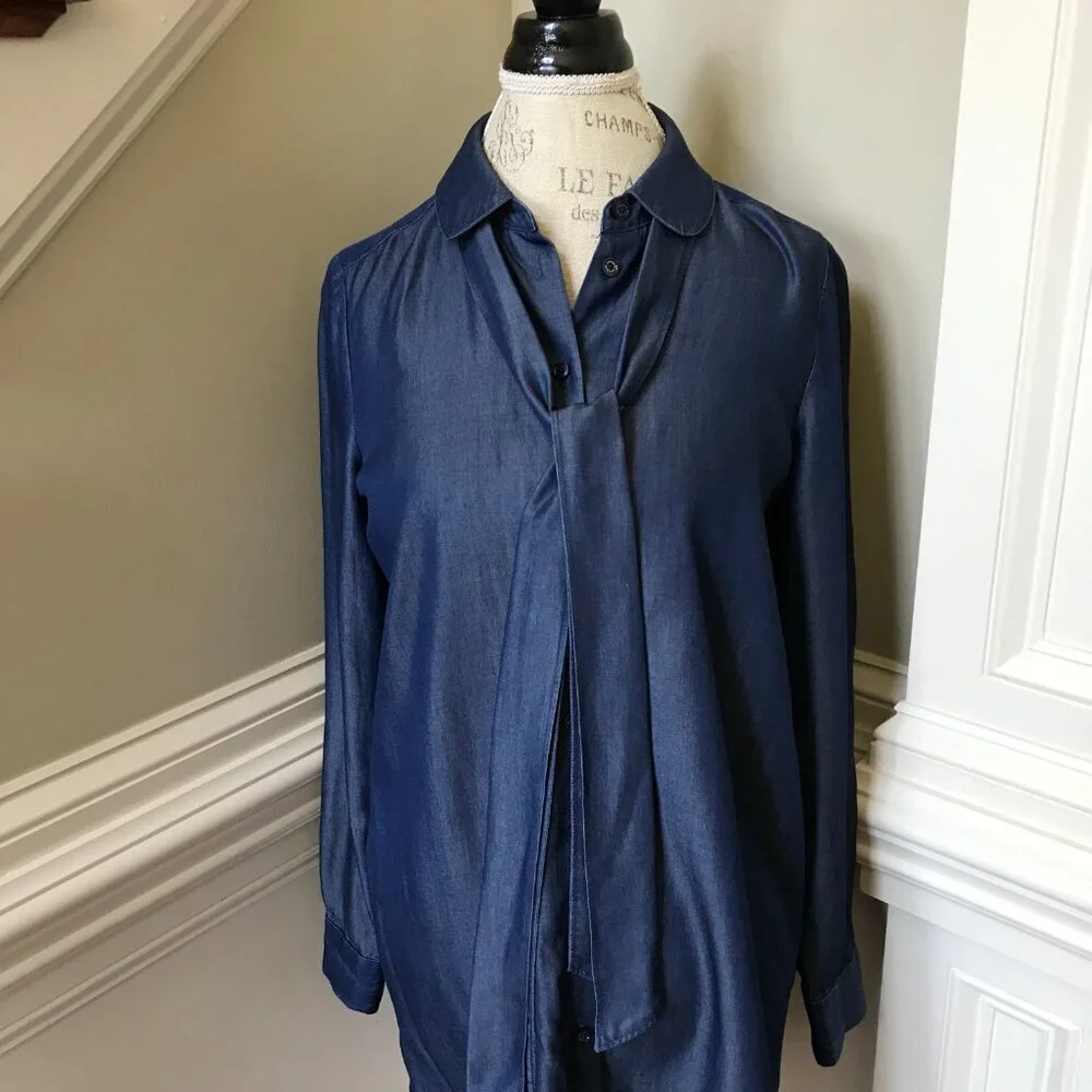 Kate Spade Las Vegas Indigo Griffin Dress Womens 2 Blue Chambray Long Sleeve